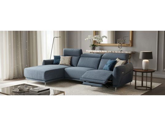 CONCEPT1 - Canapé tissu Munich 2 relax électrique bleu angle gauche