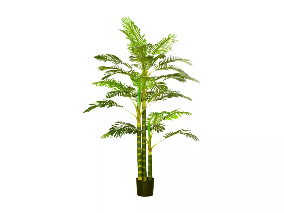 Palmier areca artificiel hauteur 190 cm plante artificielle tropicale avec 30 grandes feuilles grand réalisme en plastique pot inclus vert