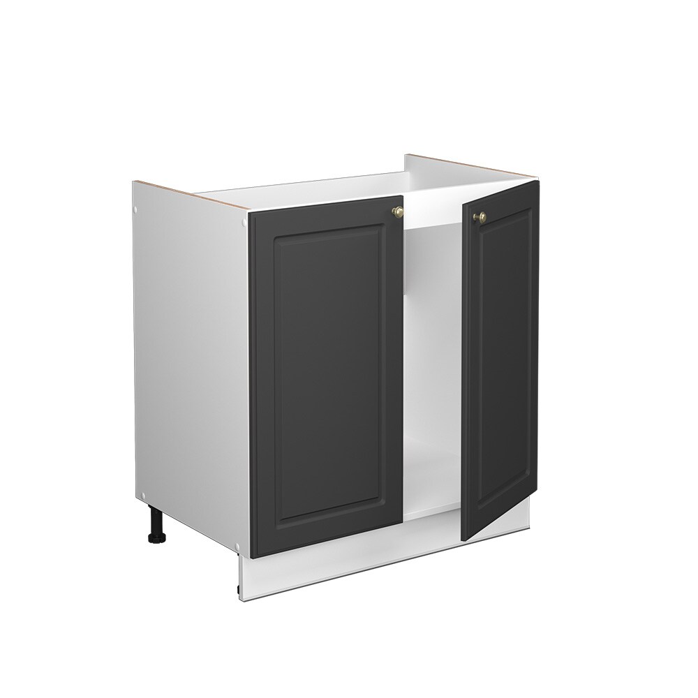 Vicco Spülenunterschrank Küchenschrank Küchenmöbel Fame-Line Weiß Anthrazit-Gold Landhaus 80 cm Küche Einbauküche Drehtür Siphonausschnitt Blende Küchenzeile