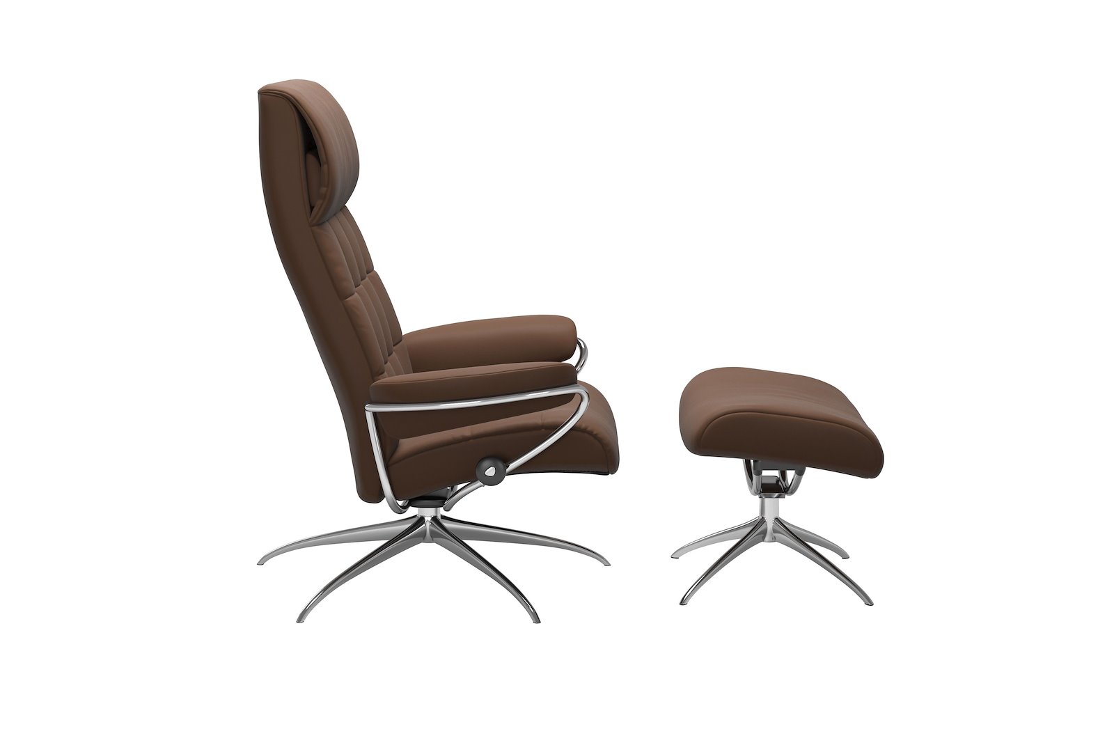 London lenestol m/krakk I hud Batick Spesial Warm Brown og Star understell i krom