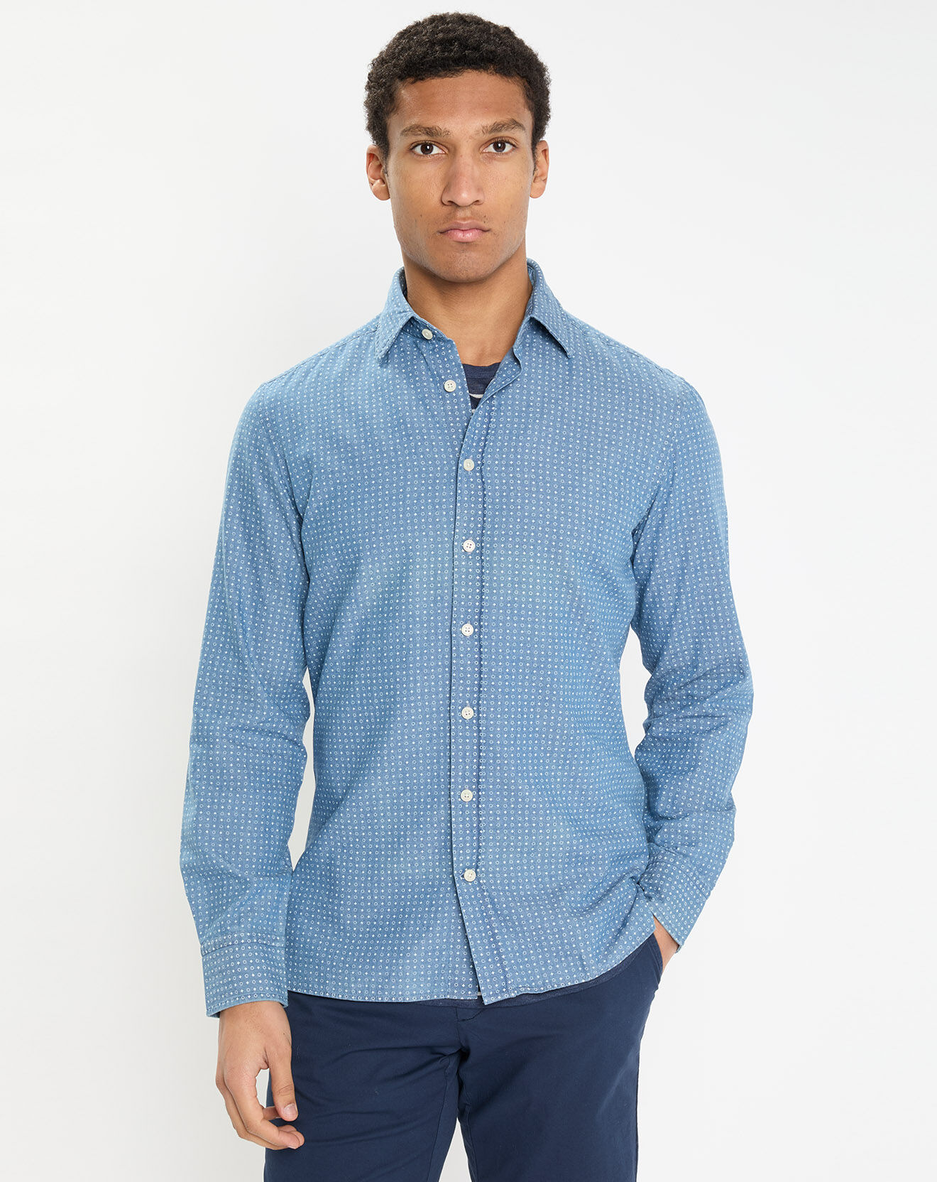 Hackett London Chemise Slim Fit à imprimé géométrique bleue
