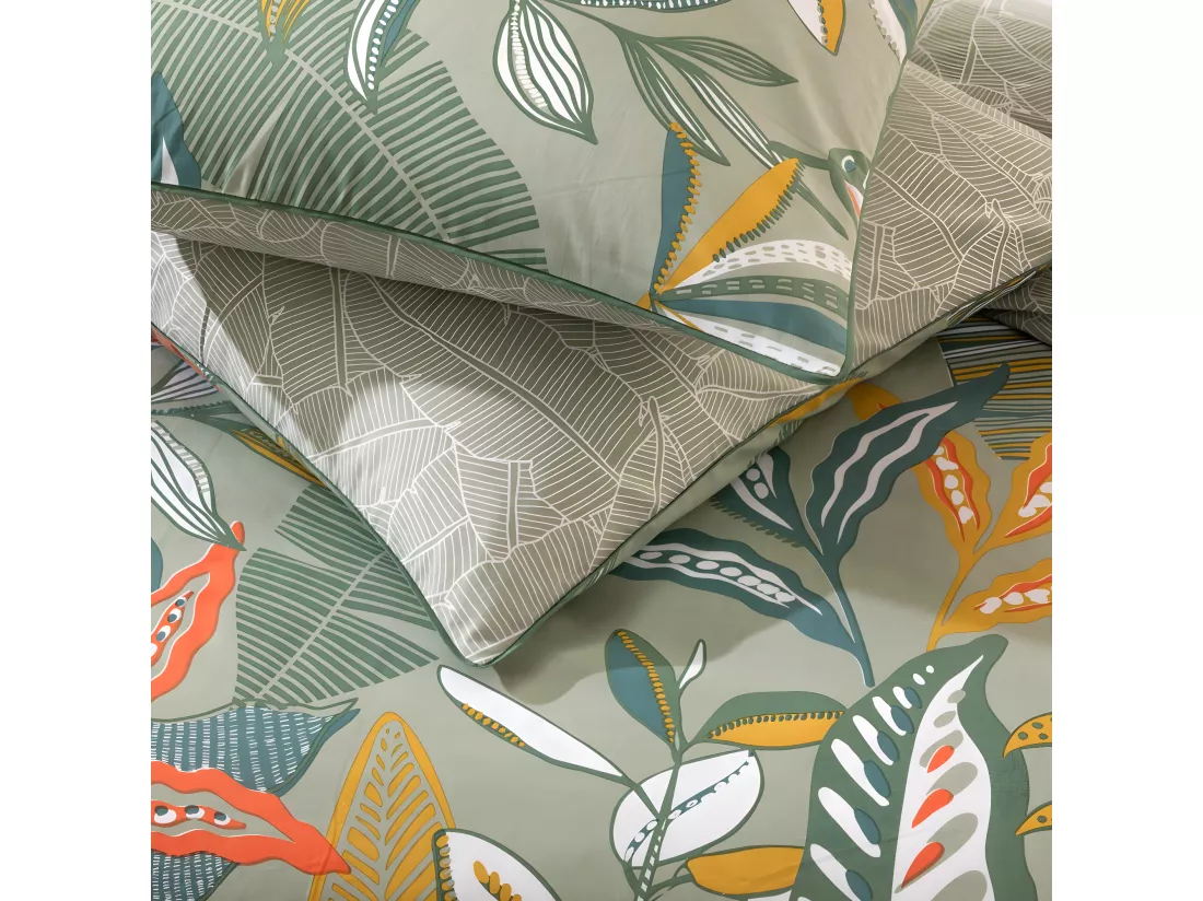 Parure de lit 2 personnes en coton 57 fils imprimé vert 260x240cm