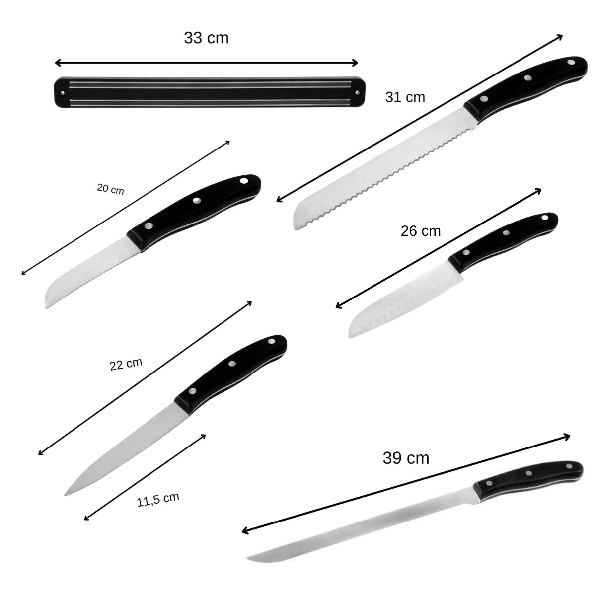Ensemble de 5 couteaux Fit et 1 support mural