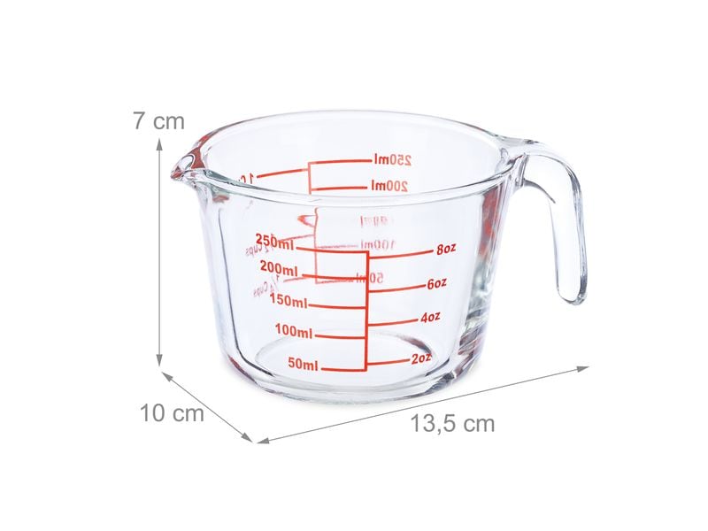 relaxdays Messbecher 250 ml, Rot/Transparent Glasmessbecher