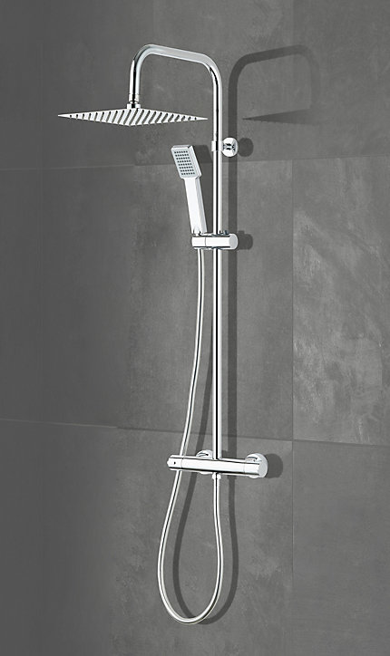 Colonne de douche thermostatique avec douchette + flexible + pommeau, chrome, Dint
