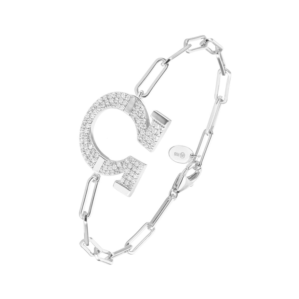 Bracelet Chaine Argent Omega Serti De Zirconiums Blancs