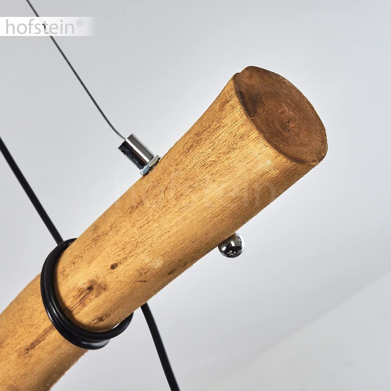 HOFSTEIN Pendelleuchte Seegaard, 4-flammige Hängelampe aus Metall in schwarz und Holz, Vintage/Boho Style Zimmerlampe, 4 x E27, Leuchtenköpfe individuell einstellbar, für Esszimmer, Wohnzimmer, Küche