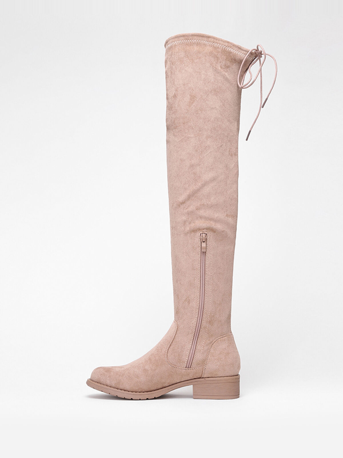 Cuissardes en suédine à talon carré- Beige