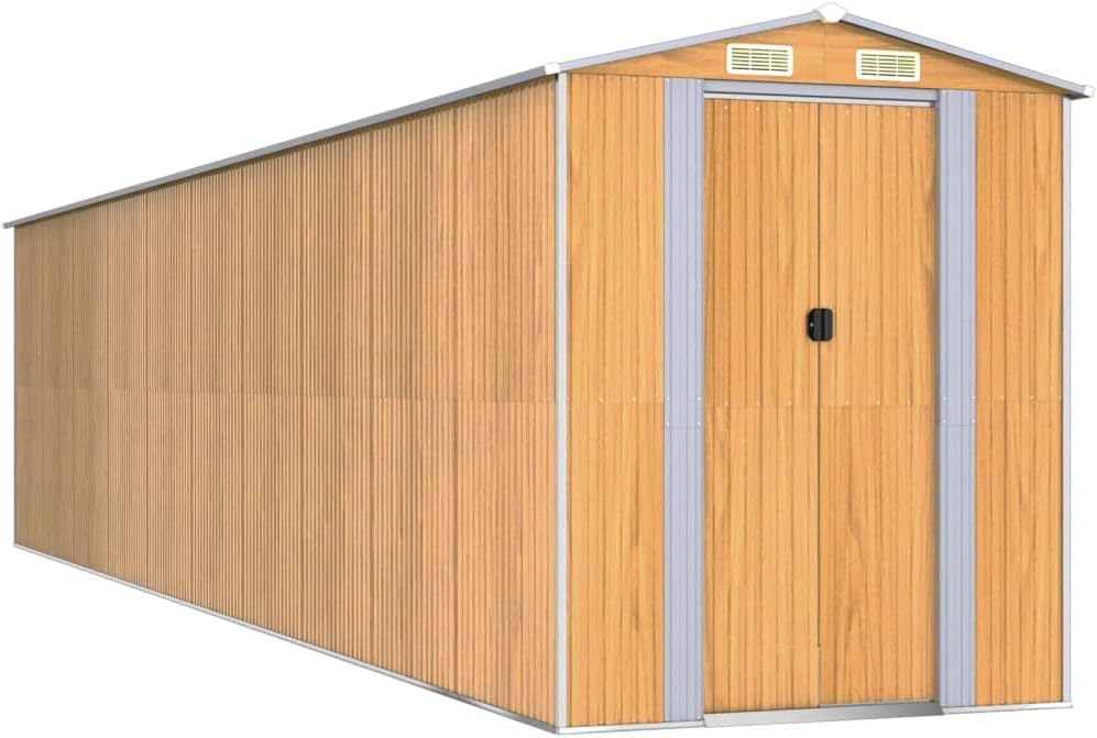 vidaXL Geräteschuppen Gerätehaus Garten Schuppen Gartenhaus Hütte Haus Laube Gartenschuppen Lagerschuppen Hellbraun 192x855x223cm Verzinkter Stahl