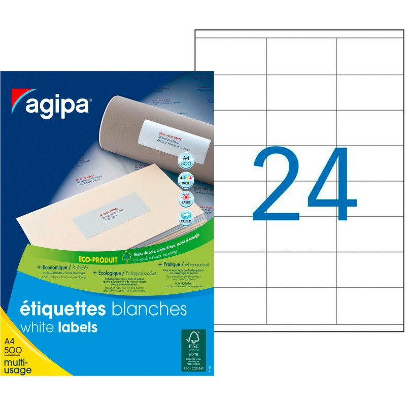 Etiquette adresse multi usage 70 x 35 mm Agipa 100800 blanche - Boîte de 12000