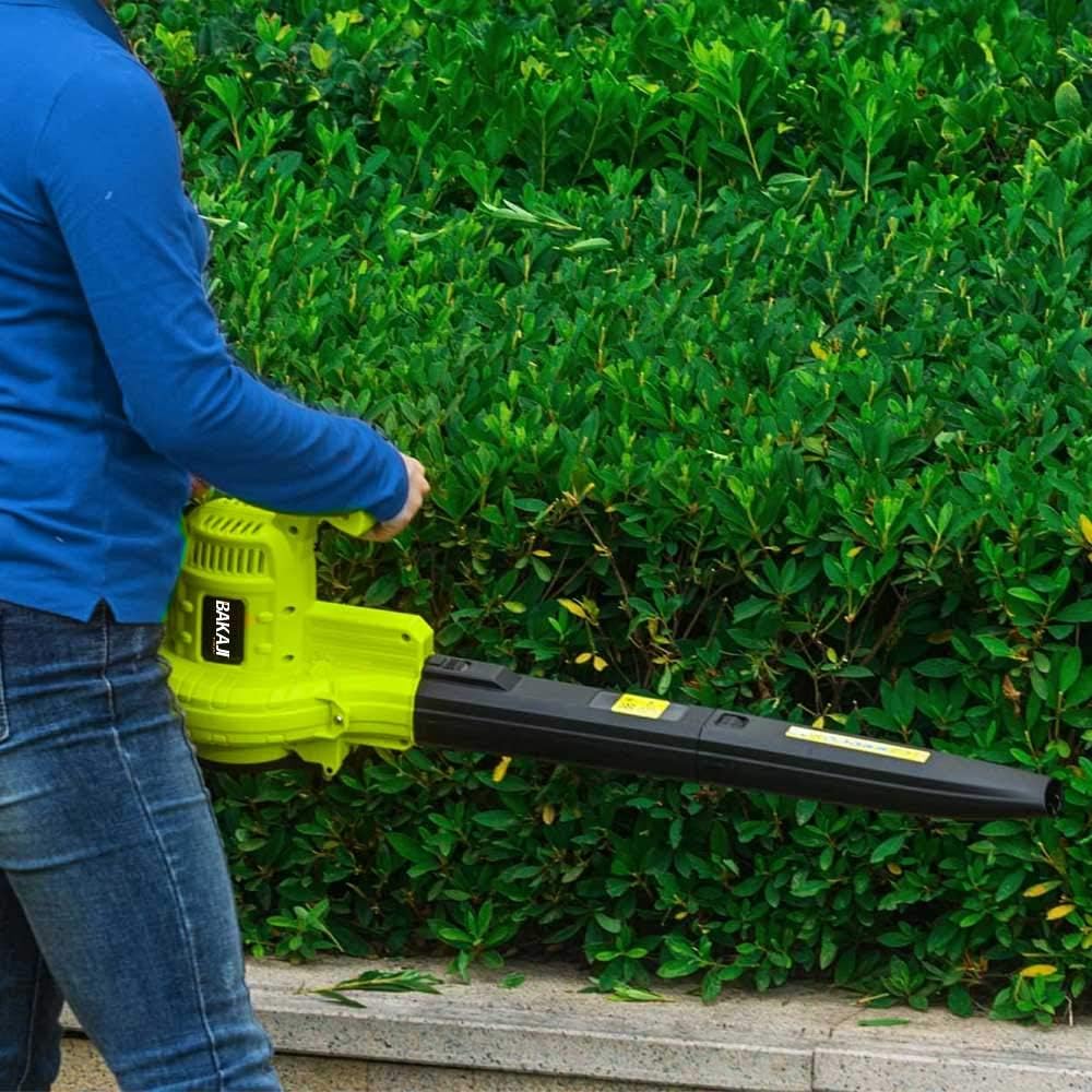 BAKAJI Extracteur de feuilles électrique de jardin 3 en 1 aspirateur déchiqueteuse et souffleur à feuilles, puissance 3000 W avec réservoir de collecte 40 l et bandoulière pour entretien, avec fil : Jardin