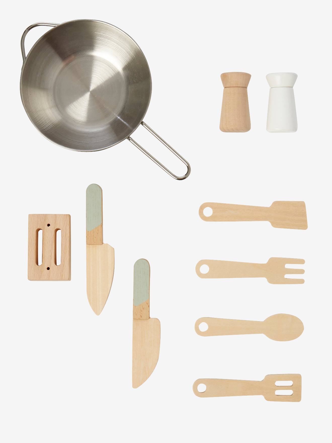 Cozinha de brinquedo de design, feita de madeira cor caramelo com certificação FSC®.