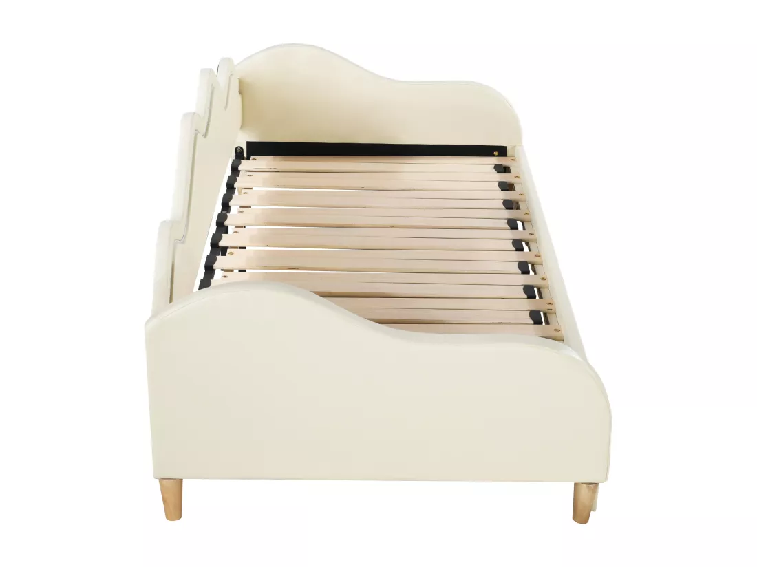Lit gigogne 90/180 x 190 cm pour enfant - Canapé-lit - Cuir PU - LEDs - Beige
