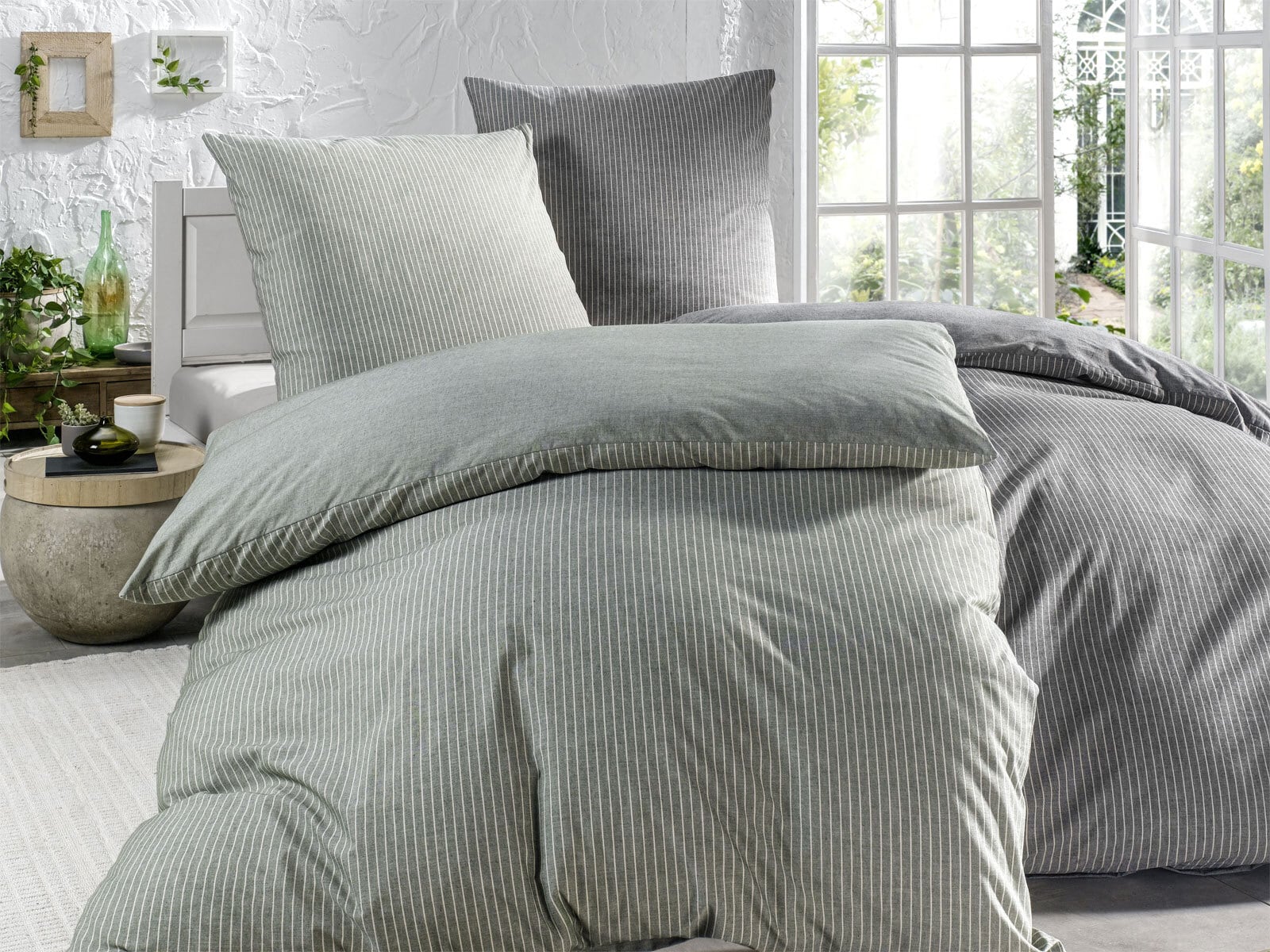 casaNOVA Baumwoll-Bettwäsche CMAILLA STRIPE 135 x 200 cm grau