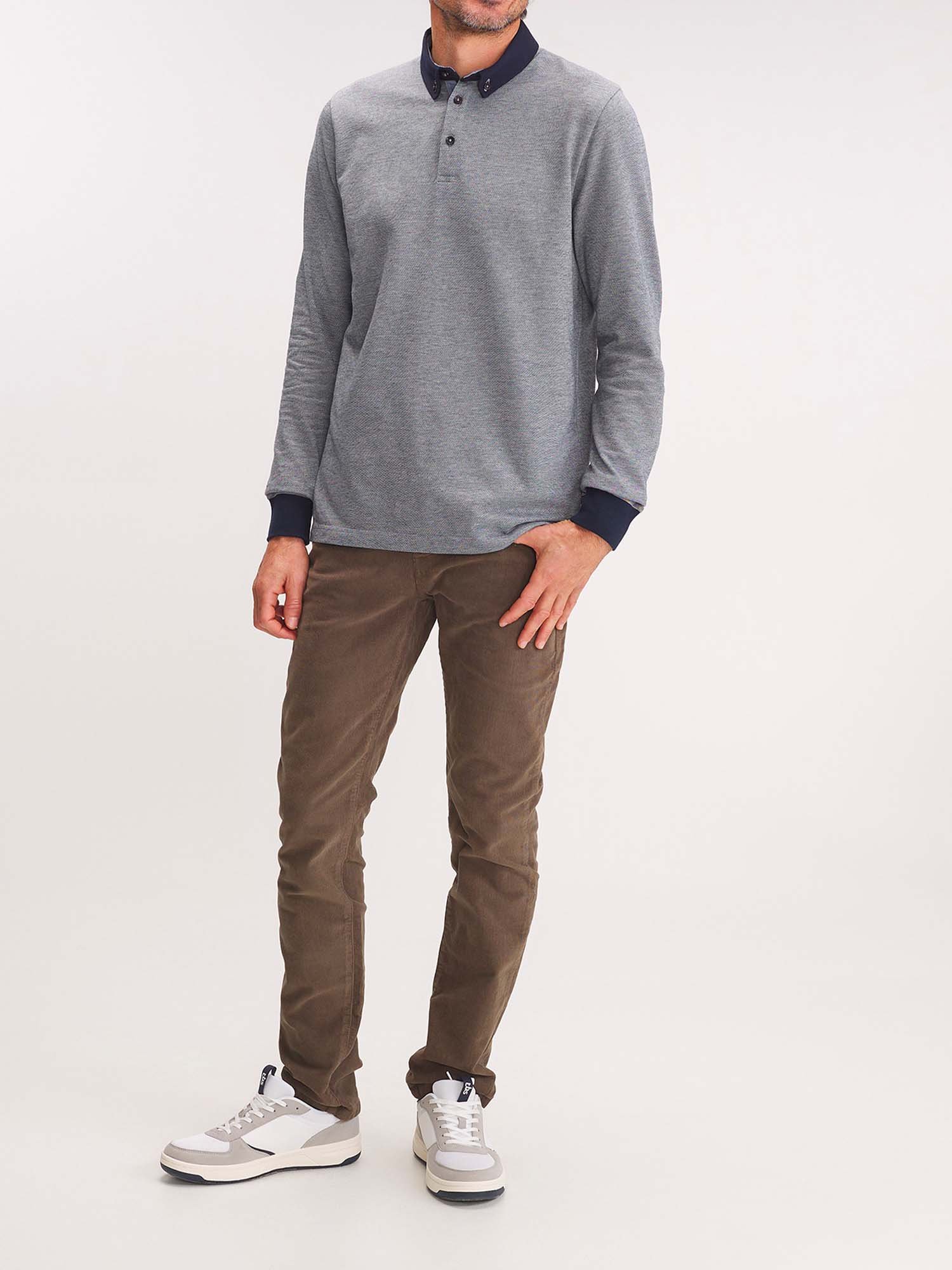 Polo Homme Manches Longues Gris