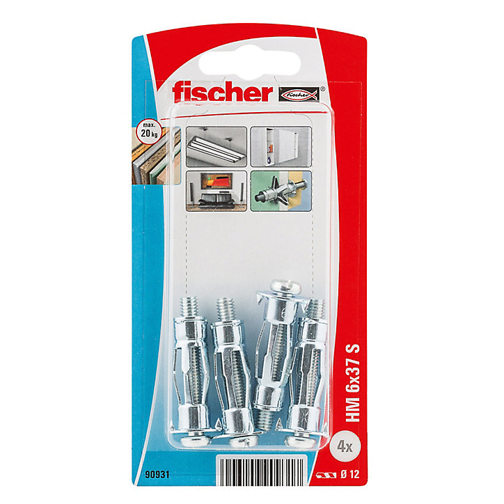 4 chevilles matériaux creux pour charges moyennes Fischer M6x37mm