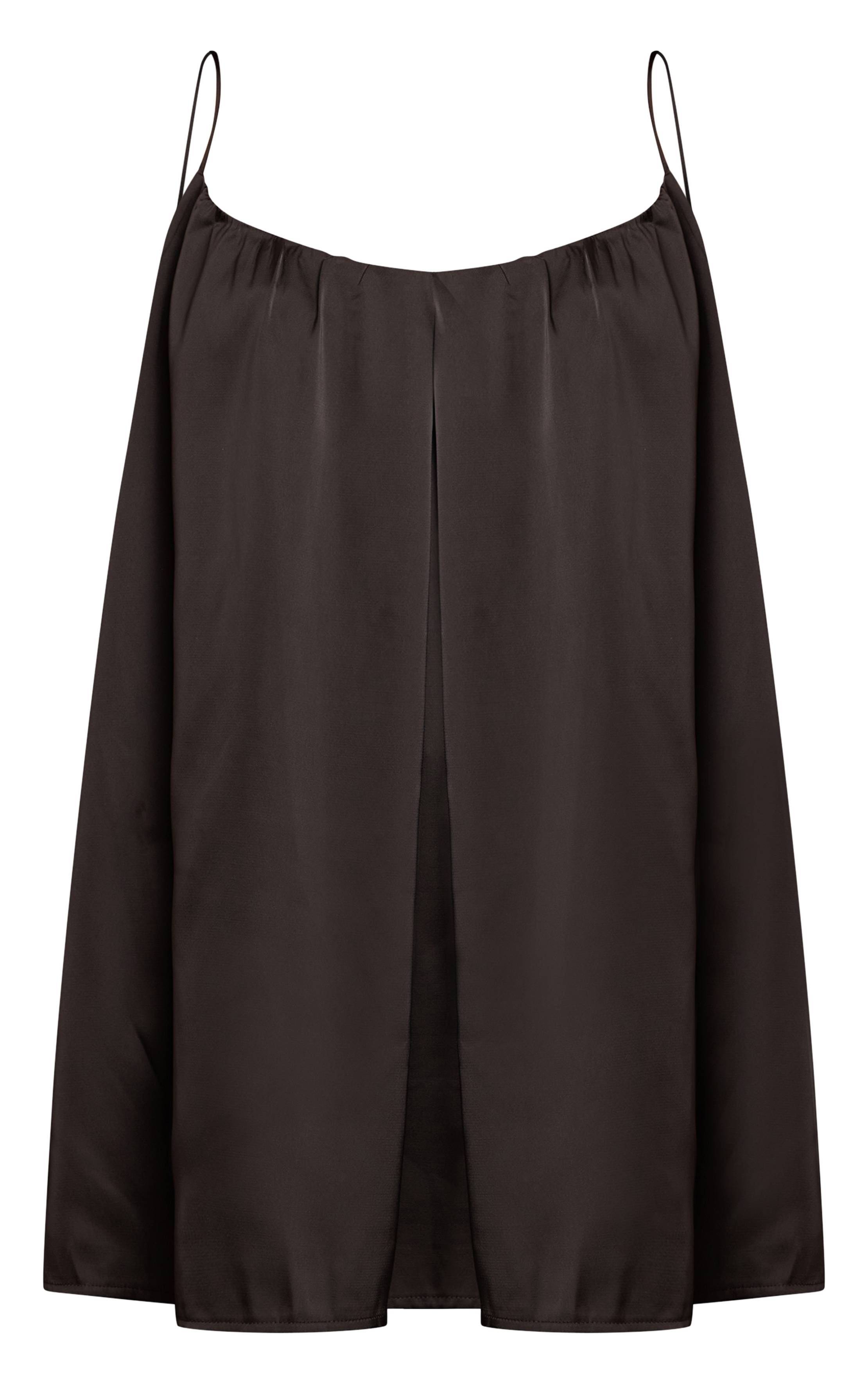Noir Top Caraco Long Fluide À Bretelles En Satin À Pois