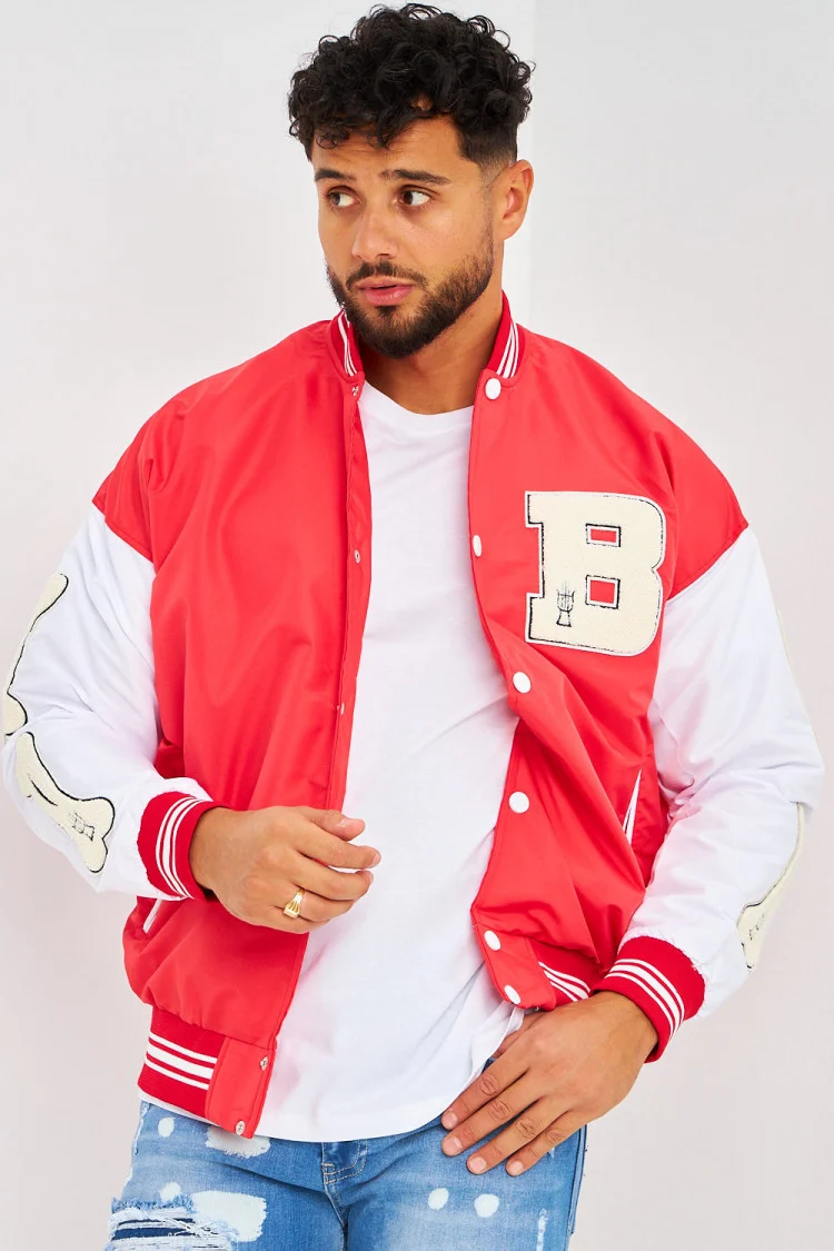 Bomber rouge manches blanches brodé 