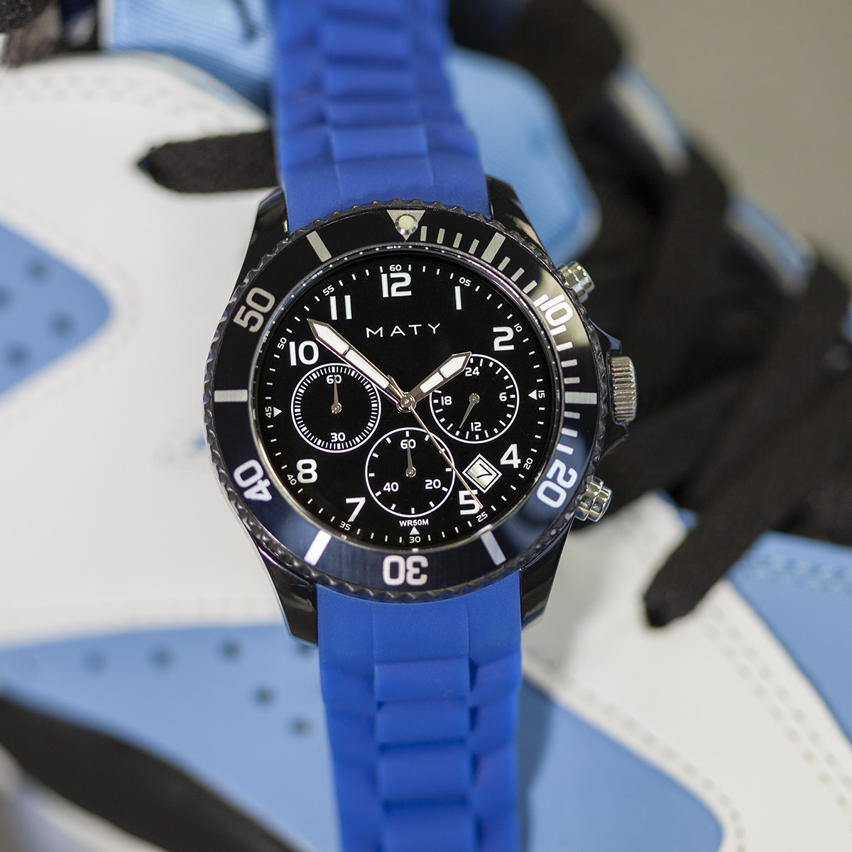 Montre homme plastique bleu bracelet silicone bleu
