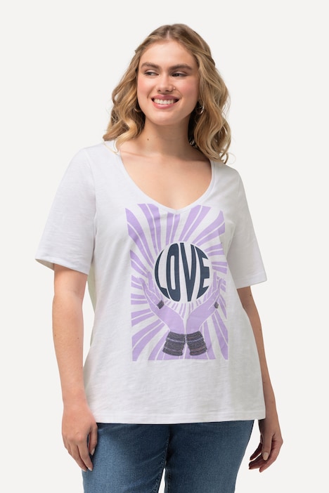 T-Shirt, Pailletten, Classic, V-Ausschnitt, Halbarm