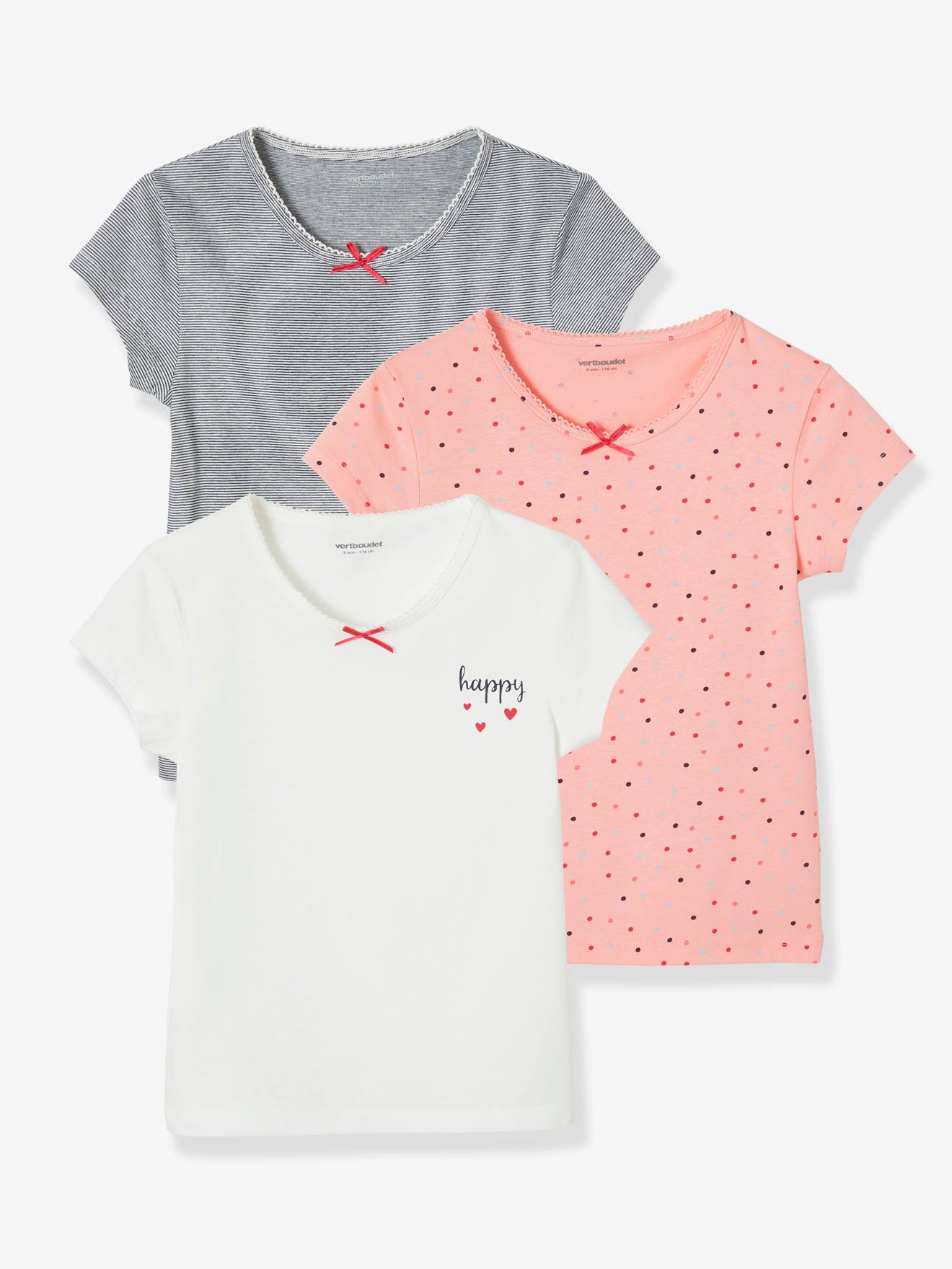 Conjunto de 3 camisetas Dream de manga curta para meninas, branco claro, bicolor/multicoloridas