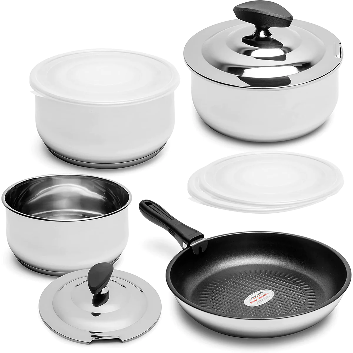 Batterie de Cuisine Induction, Poignée Amovible, 11 Pièces, Acier inox