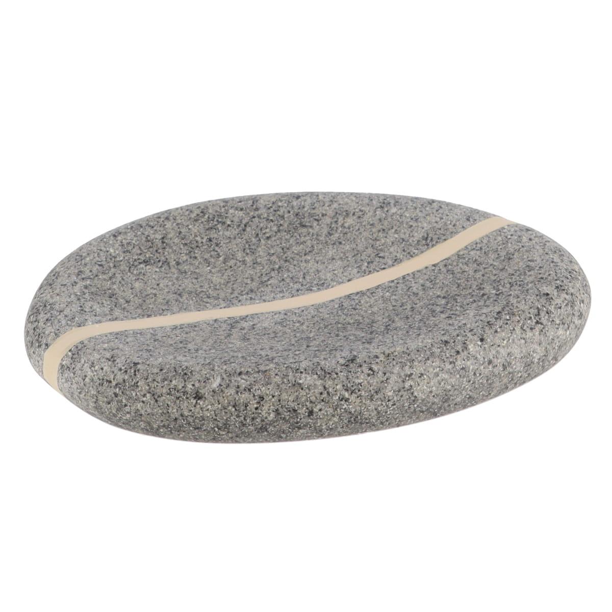 PORTE SAVON OVALE POLYRESINE EFFET PIERRE GRIS