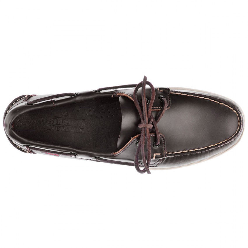 DOCKSIDES CUIR Dark Brown-Chaussures bateau pour homme en cuir marron foncé Portland