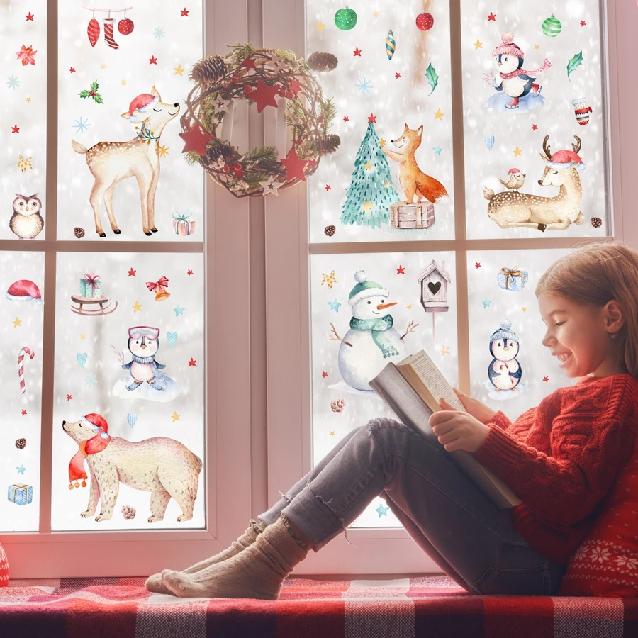 Nikima Fensterbilder Weihnachten selbstklebend bunt