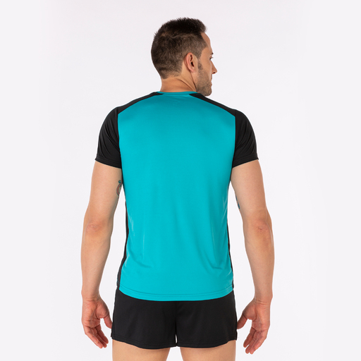 Camiseta Joma Record II preta e turquesa de manga curta