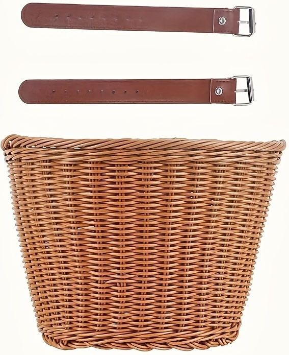 1pc Handgemaakte Resin Rattan-stijl Fietsmand - Duurzaam Opberg voor Snacks & Essentiële, met Koperen Accents, Comfortabel Handvatontwerp voor Fietsen