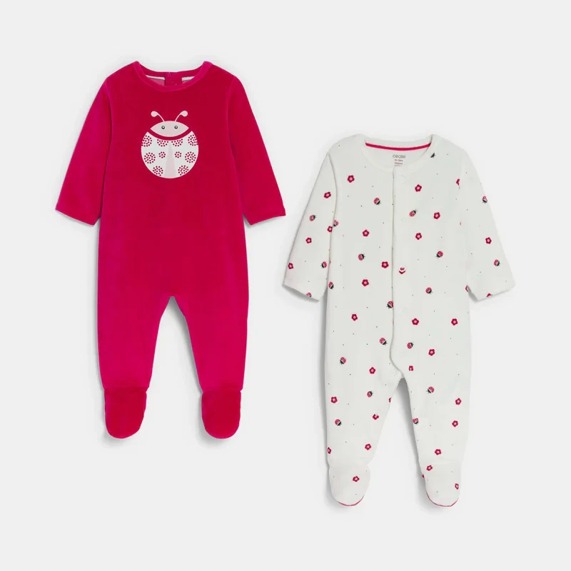 Dors-bien velours coccinelle rouge bébé fille (lot de 2) Rose