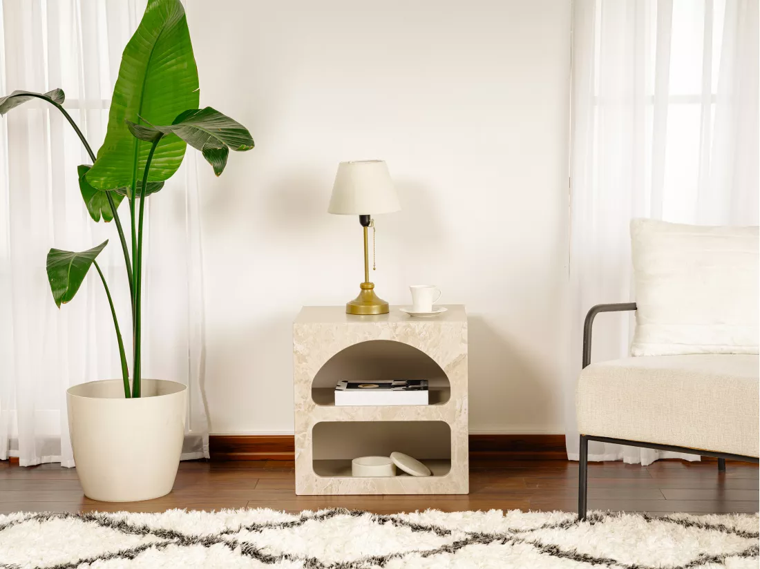 Table de chevet avec rangements - Beige effet marbre - LUELA