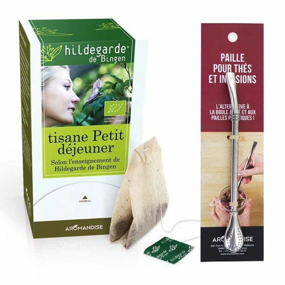 Tisane bio petit déjeuner + paille inox avec filtre