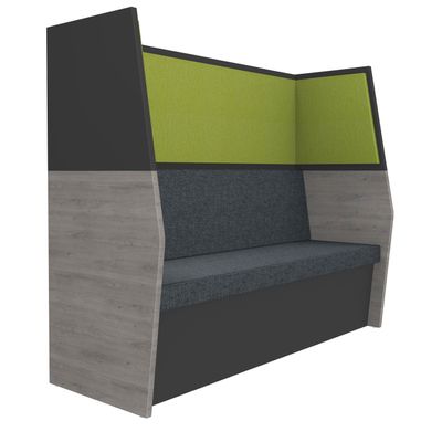 Banquette acoustique IN'TEAM - L170 x H 150 x P170 cm - 3 places - structure chêne gris et carbone - panneaux vert chartreux
