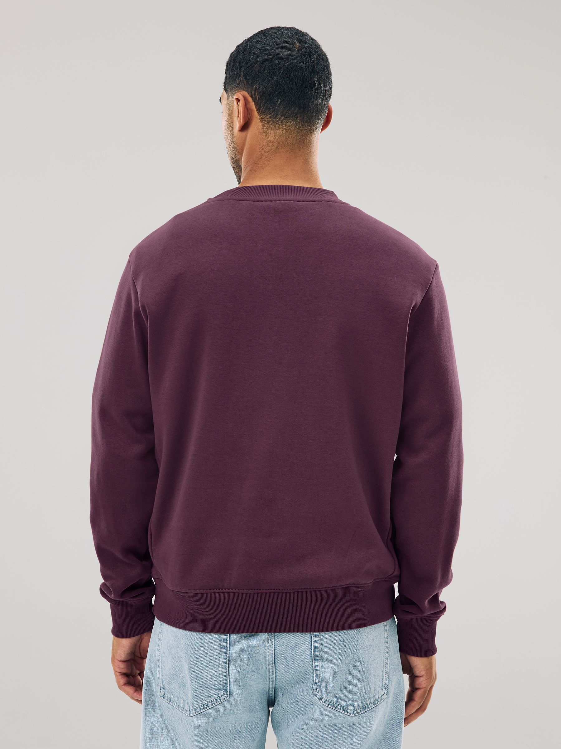 Bordeauxrood - Normale Pasvorm - Dik sweatshirt met ronde hals en hoog katoengehalte