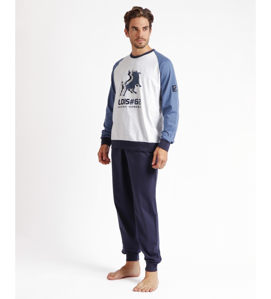 Lois Pijama Manga Larga Ranglan Quadro azul