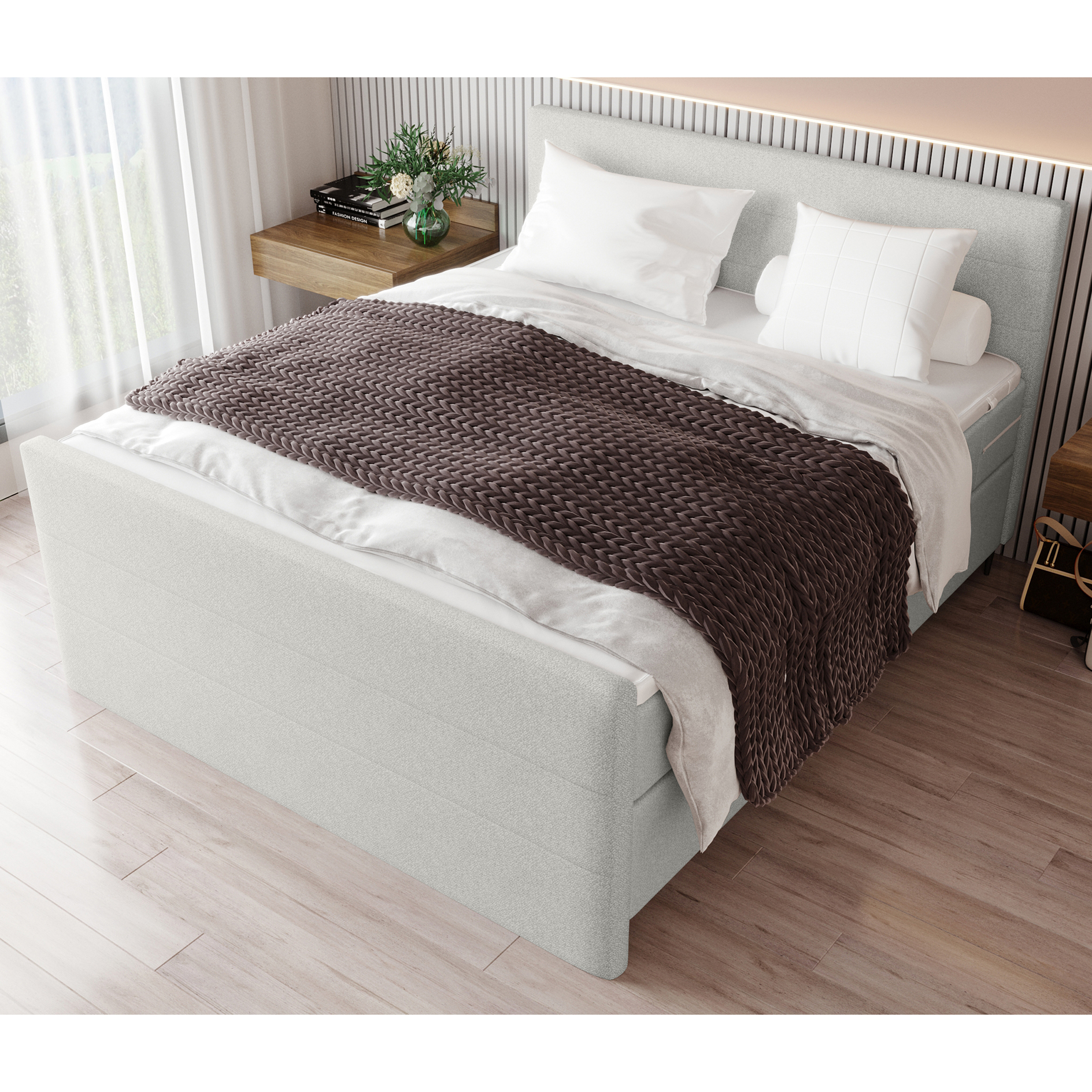 Boxspringbett - hellgrau - inklusive Topper - 180x200 cm
