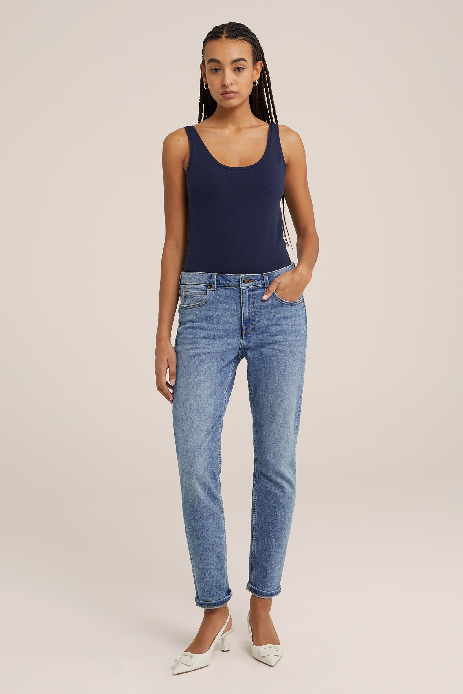 singlet van katoenmix WE Fashion Donkerblauw