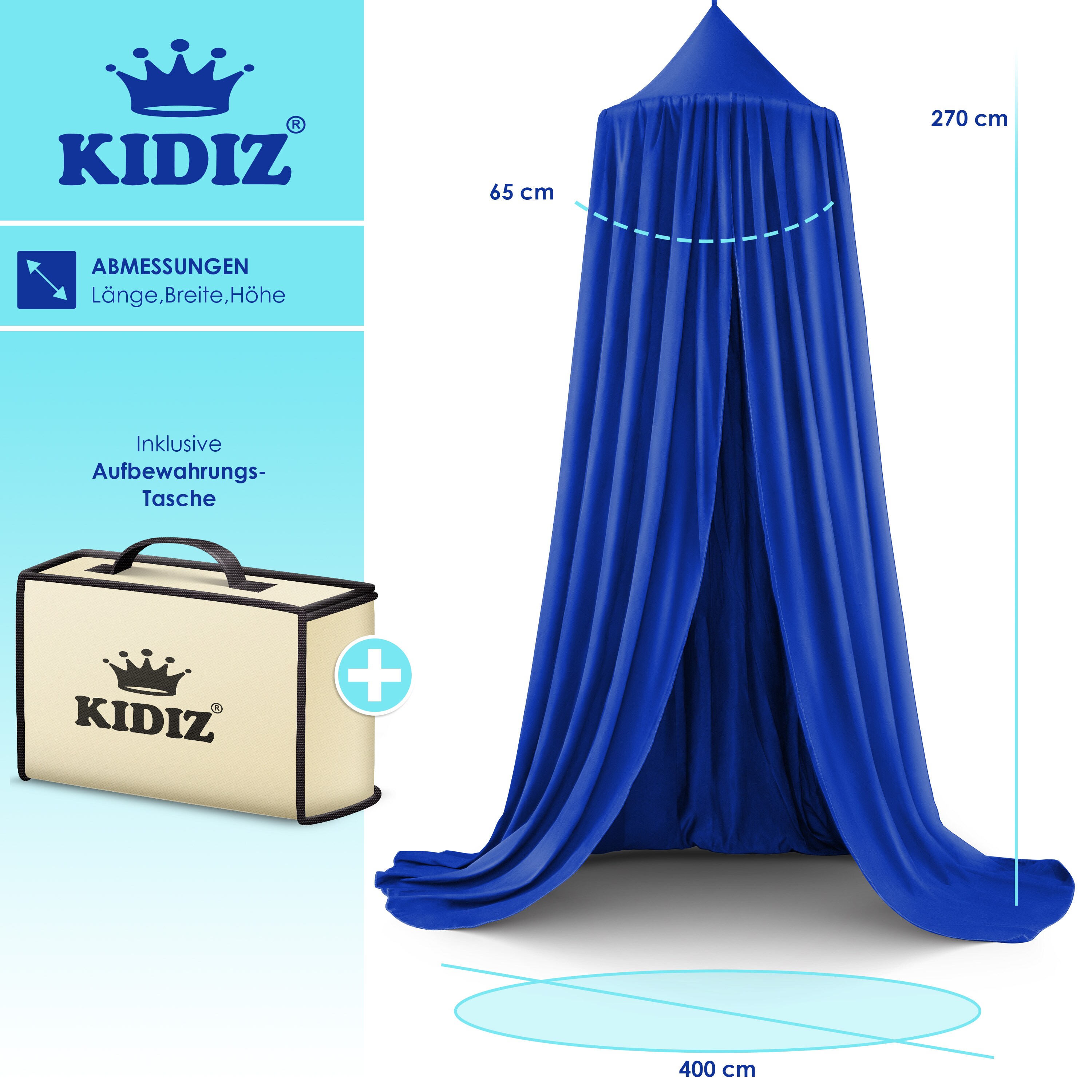 KIDIZ® Baldachin Kinderzimmer Betthimmel babybett für Schlafzimmer Inkl. Aufbewahrungstasche | ohne Bohren | Saumlänge ca. 270cm | Moskitonetz Insektenschutz Kinder Spielzelte