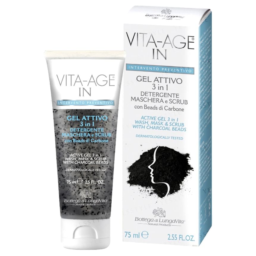 Bottega di LungaVita - Vita-Age In Active Gel 3 In 1 Wasmasker & Scrub Met Houtskoolkorrels