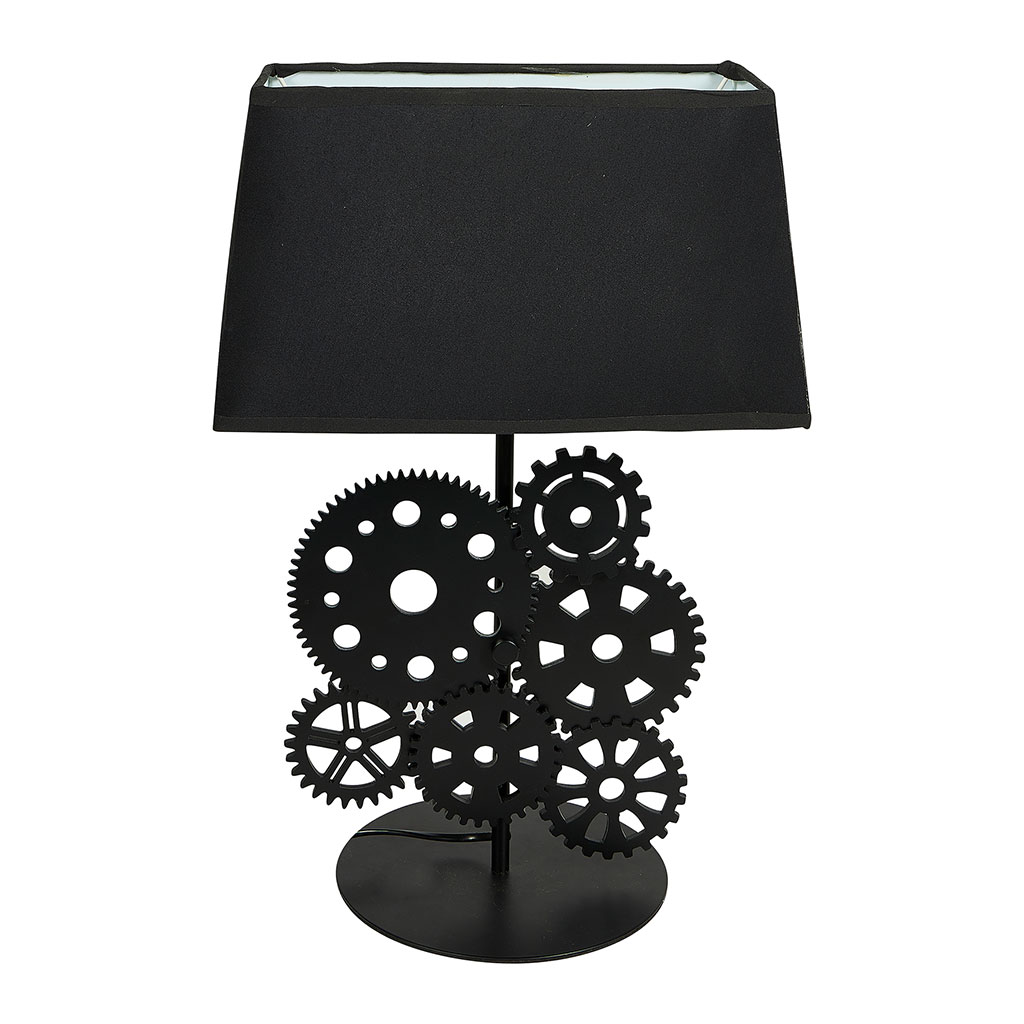 Lampes à rouages fibres de bois et métal noire H 50cm