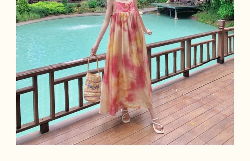 12th Tone - Spaghettibandjes Tie Dye Maxi A-lijn Zomerjurk