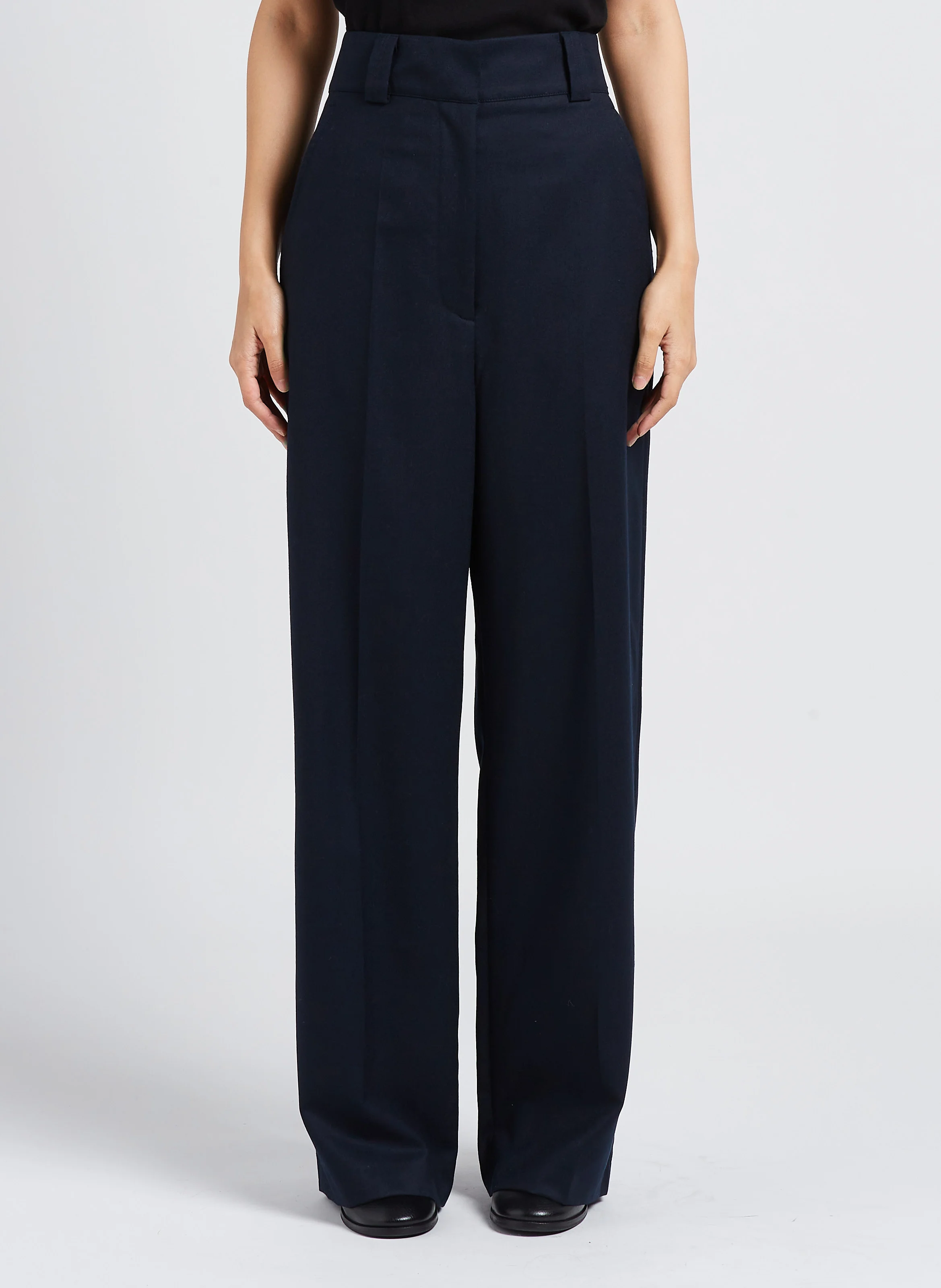 CLOCHE - Pantalon taille haute large en laine | Bleu