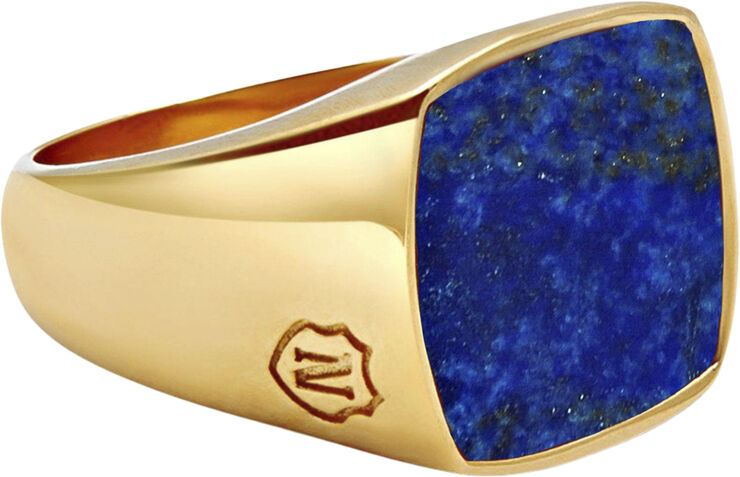 Nialaya Men's Gold Plated Signet Ring with Blue Lapis Gold and blue