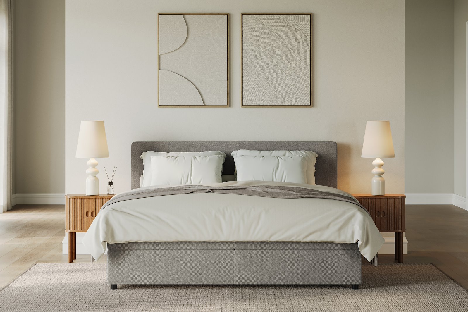 Premium 10 oppbevaringsseng 180x200 cm Magasinseng med oppbevaring, åpnes fra siden. I tekstil terranova 08 krem, med medium fasthetsgrad og premium 10 overmadrass,sorte ben. Sengegavl selges separat.
