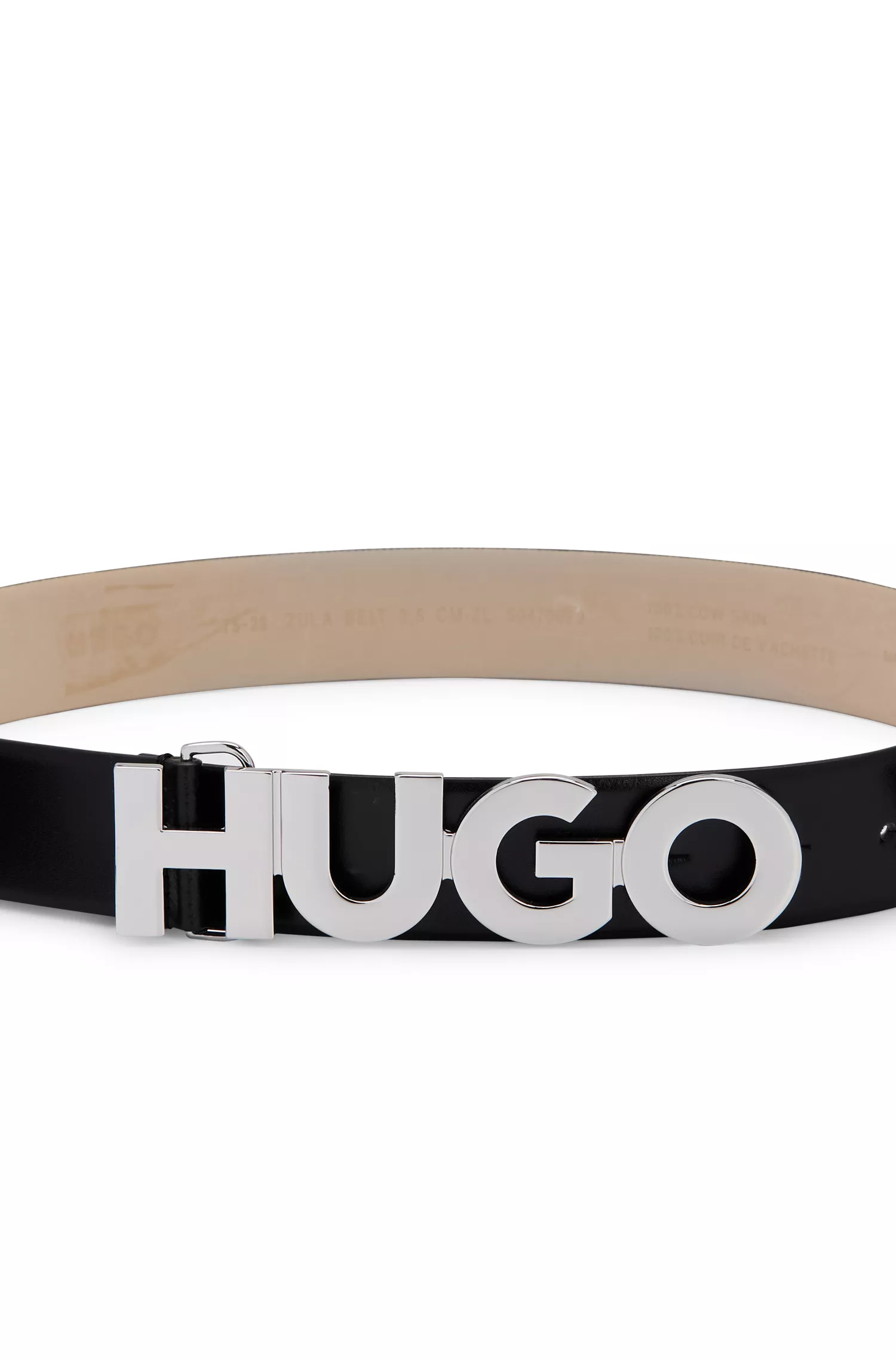 Cinto HUGO em couro italiano vermelho com fivela com o logotipo.