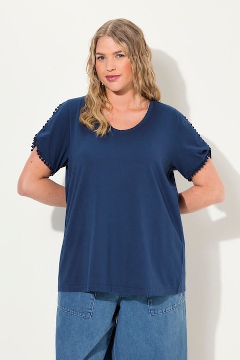 T-Shirt, Zierborte, Calssic, V-Ausschnitt, Halbarm