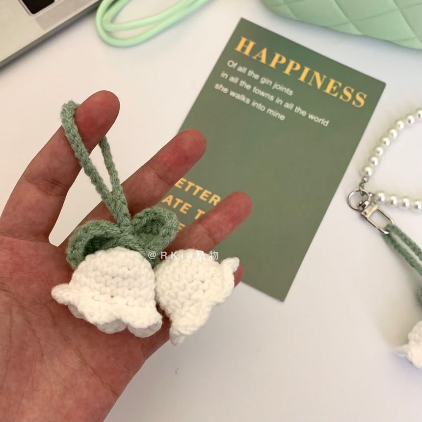 Minbrogy - Sleutelhanger met gebreide bloemen/imitatieparels (verschillende ontwerpen)
