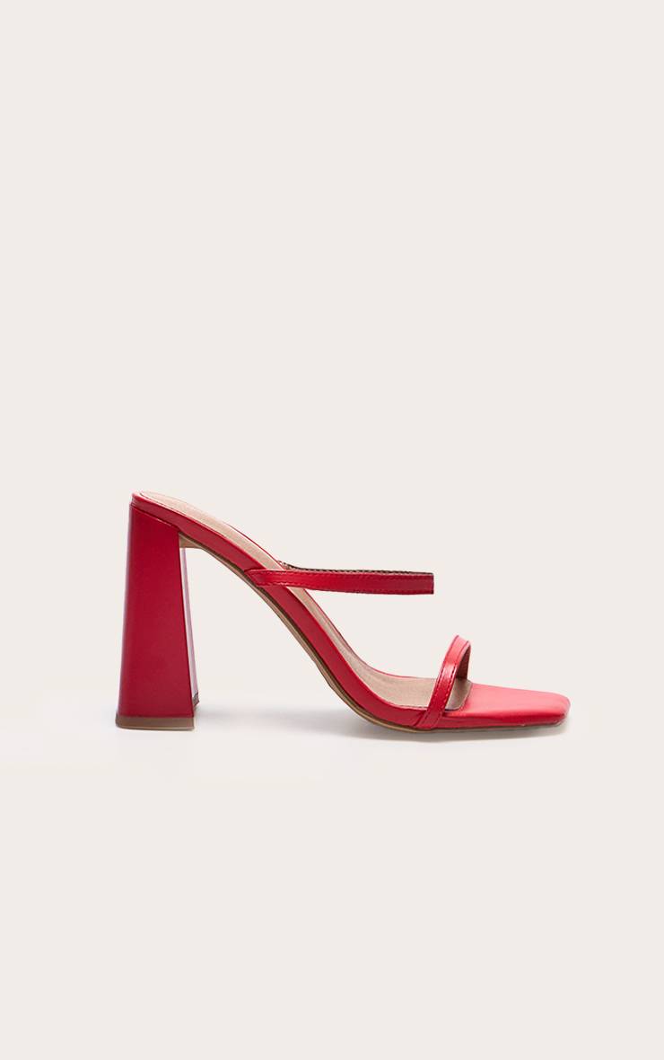 Rouge Mules À Talon Bloc Haut En Synthétiquecuir Bout Carré Avec Double Bride